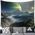 Sunset beach scenery tapestry with surreal sci-fi space sky and snowy mountains - Green Gas Giant Style (15) / 100x70(Peach Skin)