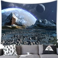 Sunset beach scenery and sci-fi planet wall tapestry for large living room decor - Luminous Planet Style (13) / 100x70(Peach Skin)