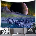 Detail showing the fabric texture of a sci-fi landscape tapestry over a grey sofa - Purple Otherworld Style (11) / 100x70(Peach Skin)