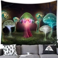 Detail of enchanted forest tapestry with glowing mushrooms hanging over a living room sofa - 12 / 100x70(Peach Skin)