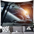 Space themed wall tapestry showing a sci-fi galaxy scene above a modern living room sofa - Alien Beam Style (7) / 100x70(Peach Skin)