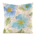 Housse de coussin aquarelle florale avec fleurs bleues et feuilles vertes sur beige - Style d'Impression Bleue Artistique (3)