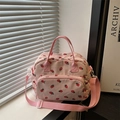Borsa a tracolla in velluto rosa con stampa di fragole e tracolla regolabile alla luce - Rosa