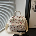 Borsa tote in velluto a coste con stampa di fragole e tracolla regolabile per donna - Bianco