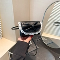 Mini black crossbody bag with large bow and white lace trim in a sweet Lolita style - Black
