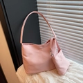 Ensemble sac cabas rose en nylon avec broderie et petite pochette assortie - Rose