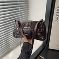 Vintage brown patent leather crossbody bag with silver metal eyelets and Y2K buckle detail - Brown