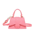 Pink quilted felt mini crossbody bag with trapezoid shape and golden hardware accents - Pink