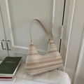 Chic woven striped hobo bag for women with beige and white patterns and shoulder strap - Off White