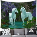 Dreamy fantasy forest tapestry with white unicorns and floral pattern wall hanging décor - Fantasy Twin Unicorns Style (12) / 100x70(Peach Skin)