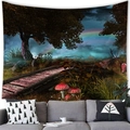 Enchanted forest wall tapestry featuring an ancient tree, reindeer, and rainbow for home decor - 16 / 100x70(Peach Skin)