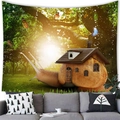 Whimsical forest tapestry with giant snail house above a sofa for home wall decor - 17 / 100x70(Peach Skin)