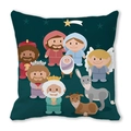 Housse de coussin carrée avec motif de crèche de Noël sur fond vert foncé, style dessin animé - Style Sainte Famille Dessin Animé Vert Foncé (13)