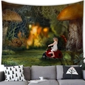 Fantasy forest wall tapestry with giant mushrooms and ladybug in a modern living room - 13 / 100x70(Peach Skin)