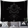Modern black and white celestial tapestry with moon and star patterns above a sofa - Astrological Geometric Shapes (23) / 100x70cm (Peach Skin Fabric)