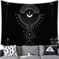 Minimalist black and white celestial tapestry featuring moon and star geometric patterns - 150x100cm / Mystic Celestial Geometric Style (21) / Peach Skin