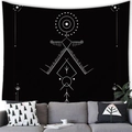 Minimalist constellation pattern wall tapestry hanging above a modern sofa in living room - Mystic Tribal Rune Totem (22) / 100x70cm (Peach Skin Fabric)