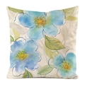 Housse de coussin florale en satin avec fleurs bleues et feuilles vertes sur fond beige - Style Naturel Bleu Clair Frais (4)