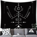 Detail of modern black and white bohemian tapestry with tribal patterns on a living room wall - Tribal Style Symmetric Geometric (17) / 100x70cm (Peach Skin Fabric)