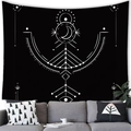 Detail of bohemian wall tapestry with white geometric moon phases on a black fabric backdrop - Bohemian Dotted Moon (16) / 100x70cm (Peach Skin Fabric)