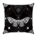Short plush pillow case featuring gothic moth and moon phase geometric patterns - Black White Moth Moon Phase Style (30)