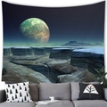 Sci-fi alien landscape wall tapestry with huge planet and rocky wasteland over a sofa - Blue Green Polar Style (2) / 150x100cm (Peach Skin)