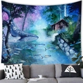 Fantasy forest and whale watercolor tapestry for modern living room wall decor - Dreamy Whale Forest Style (13) / 100x70(Peach Skin)