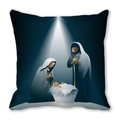 Housse de coussin bleu ethnique avec illustration colorée de la scène de la Nativité - Style Vierge à l'Enfant Étoilé Bleu Foncé (16)