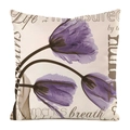 Détail de la taie d'oreiller avec tulipes violettes et lettrage anglais de style rétro - Style Vie Tulipe Violette Beige / 45x45cm