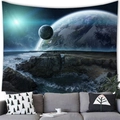 Space landscape tapestry featuring Earth and nebula hanging above a modern gray sofa - Earth Reef Style (4) / 150x100cm (Peach Skin)