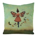 Housse de coussin carrée en soie artificielle avec motif artistique de femme papillon - Femme avec Robe Rouge et Ailes de Papillon (5)