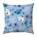 Light blue square cushion cover featuring vibrant butterfly and floral plush patterns - Light Blue Floral Decor Butterfly Style (37)
