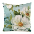Dettaglio della federa in finta seta con fiori ad acquerello e stile pittura a olio - Stile Fiore Pittura a Olio Blu Chiaro (1) / Quadrato