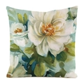 Dettaglio della trama tessuta e del motivo floreale ad acquerello sulla federa del cuscino - Stile Fiore Grande Pittura a Olio Bianco (2) / Quadrato