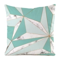 Close-up of geometric triangle pattern with marble textures and gold lines on a cushion cover - Mint Blue Geometric Style 13