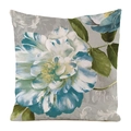 Dettaglio della federa con fiori ad acquerello e trama in finta seta liscia - Stile Fiore Pittura a Olio Blu Bianco (3) / Quadrato