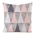 Detail of faux silk pillow cover with pink and marble geometric triangle pattern - Nordic Geometric Style 8