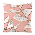 Detail eines geometrischen Kissenbezugs mit Marmormuster, rosa Blöcken und Goldlinien - Rosa Marmorstil 4