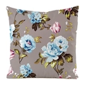 Quadratischer Kissenbezug aus Kunstseide mit Vintage-Blumenmuster auf hellgrauem Grund - Hellgrau Braune Vintage Pfingstrose (4)