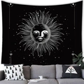 Retro black tapestry featuring sun with face and stars for wall decoration - 150x100cm / Anthropomorphic Sun Style (4) / Peach Skin