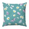Short plush blue pillow cover featuring white daisies and colorful butterfly patterns - Lake Blue Fresh Daisy Butterfly Style (38)