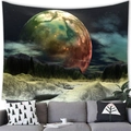 Sci-fi space tapestry featuring a giant planet and starry night over desert mountains - Dark Green Planet Style (1) / 150x100cm (Peach Skin)