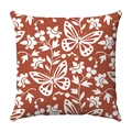 Square dark brick red cushion cover with white watercolor butterfly and floral patterns - Deep Brick Red Butterfly Vines (21)