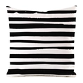 Detail shot of square faux silk pillow cover with black and white hand-painted stripes - Hand-painted Black And White Horizontal Stripes (16)