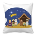 Housse de coussin en peau de pêche avec illustration colorée de la Nativité en dessin - Style Illustration Nativité Dessin Animé Fond Blanc (19)