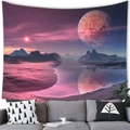 Sunset beach and space landscape wall tapestry in purple nebula galaxy style - Pink Purple Nebula Style (3) / 100x70(Peach Skin)
