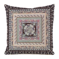 Detailed view of square decorative cushion cover with ethnic pattern and silk-like texture - 45x45cm / Style 19-Purple Brown Spirit Bird