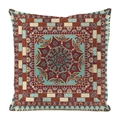Macro shot of mandala pattern sofa cushion cover with red floral embroidery detail - 45x45cm / Style 12-Light Cyan Vintage Red Mandala