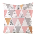 Detail of square pillowcase featuring geometric triangles and marble texture patterns - Pink Grey Yellow Marble (13)
