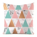Detailed close-up of geometric triangle patterns and marble texture on silk cushion cover - Teal Pink Marble Triangle (12)